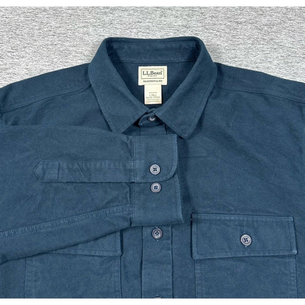 LL Bean Chamois Cloth Shirt Mens Large Tall Blue Long Sleeve Outdoor Button Up